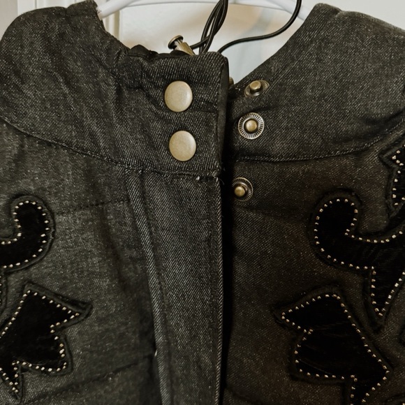 Free People Fleur de Lis Denim Cropped Puffer Jacket Size Medium - Picture 5 of 9